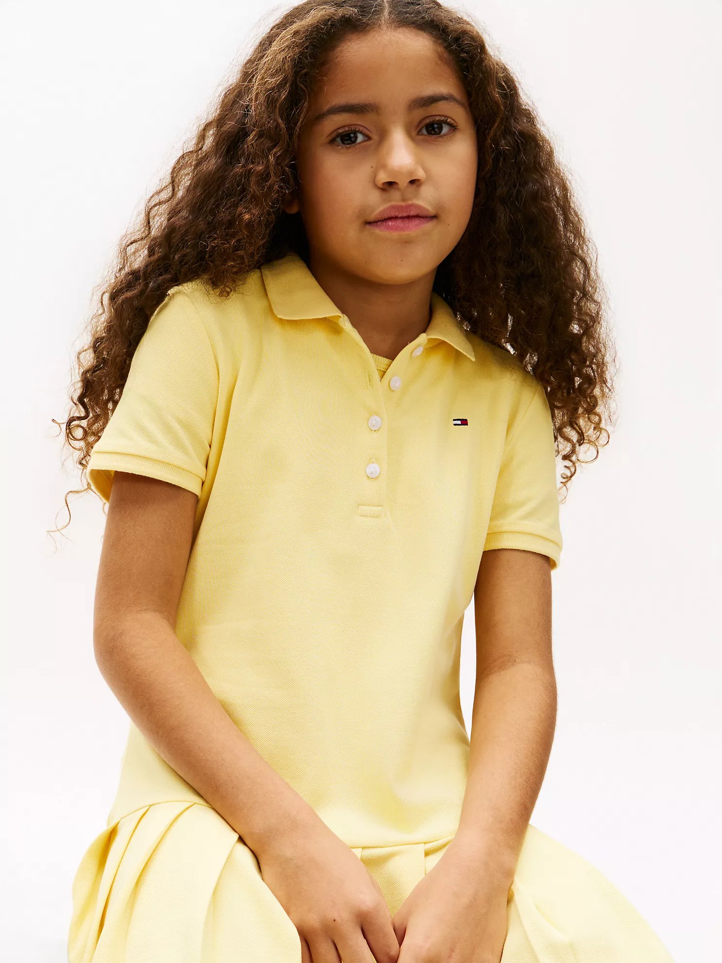 Kids' Pleated Stretch Polo Dress-Citronella - Image 2