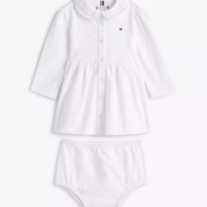Babies' Long-Sleeve Stretch Polo Dress-Th Optic White