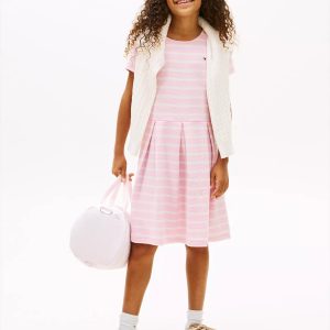 Kids' Short-Sleeve Stripe Skater Dress-Classic Pink Multi
