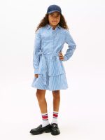 Kids' Stripe Tiered Poplin Shirtdress-Vibrant Indigo