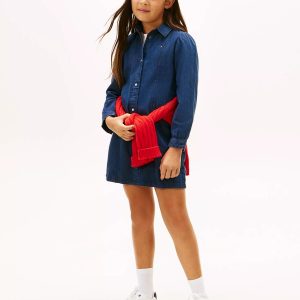 Kids' Puff-Sleeve Denim Dress-Overdyed Grey