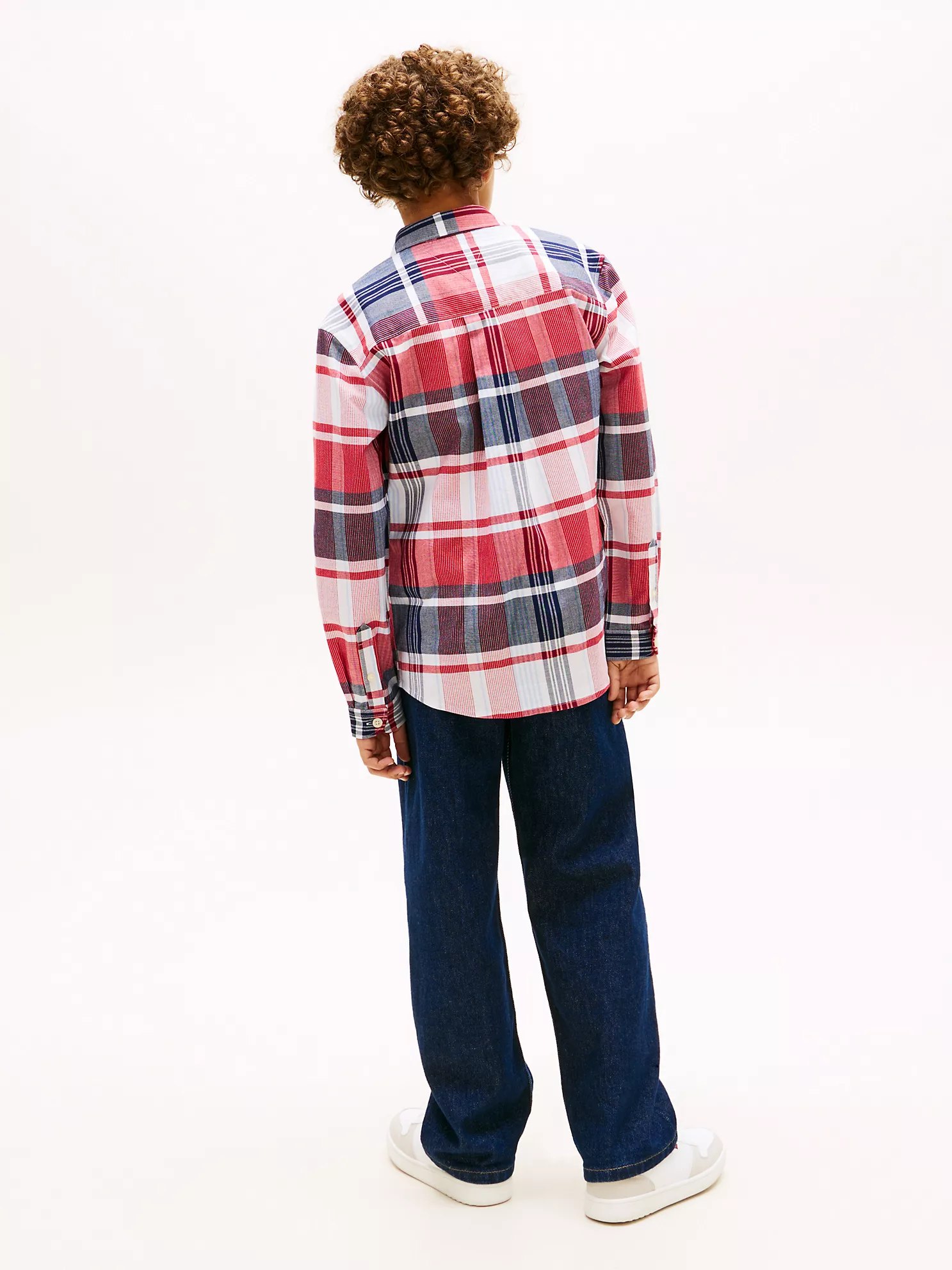 Kids' Plaid Stretch Oxford Shirt-Primary Red - Image 2