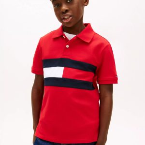 Kids' Colorblock Flag Stretch Polo-Red