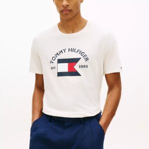 Flag Logo Contrast Sleeve T-Shirt-Ivory Petal