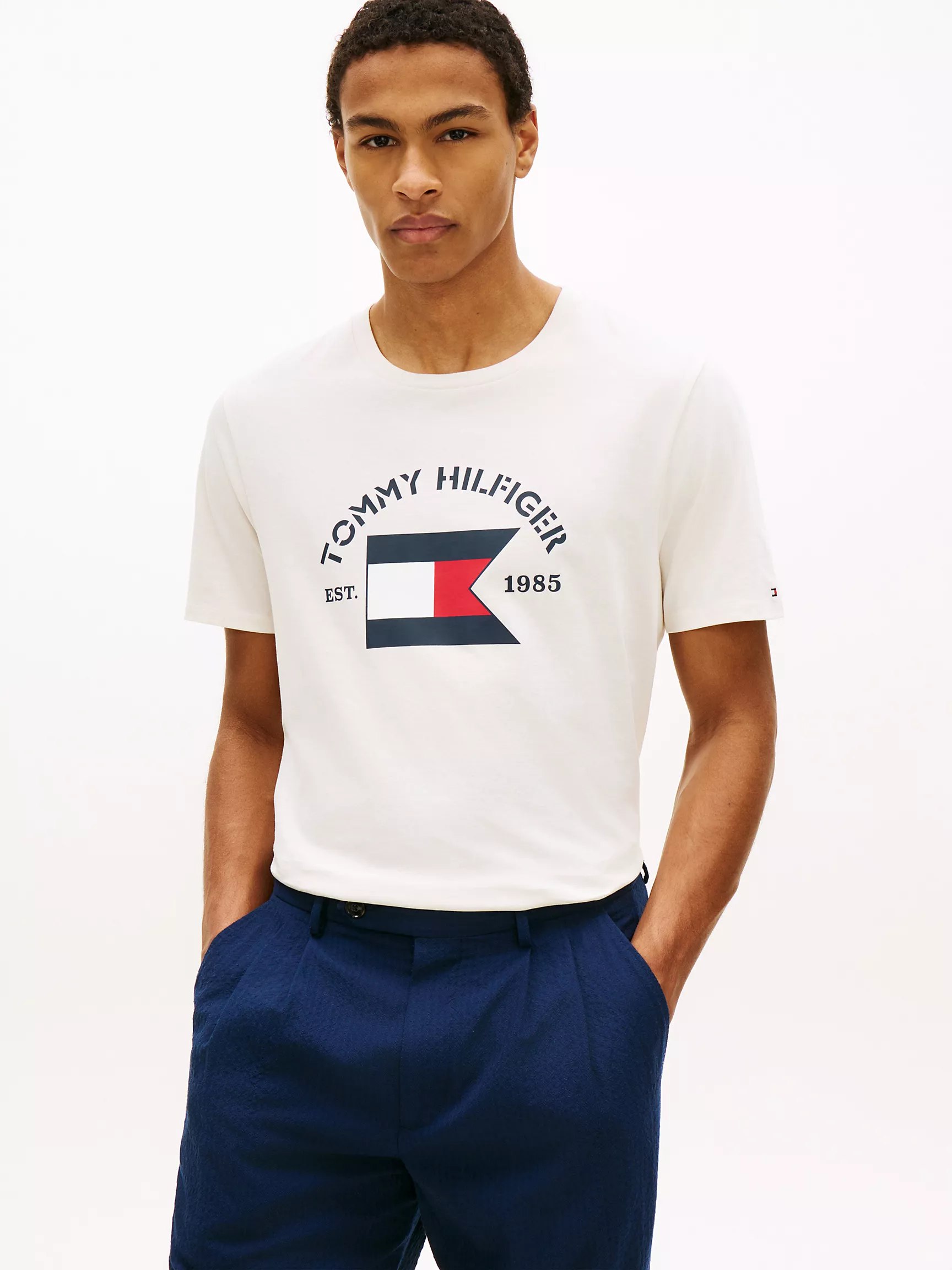 Flag Logo Contrast Sleeve T-Shirt-Ivory Petal