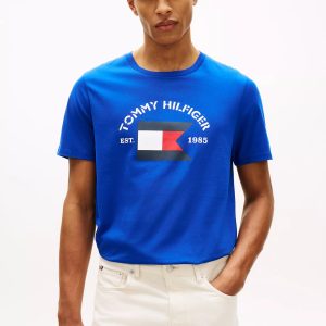 Flag Logo Contrast Sleeve T-Shirt-Wedge Blue