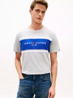 Hilfiger Block Stripe Logo T-Shirt-Grey Heather
