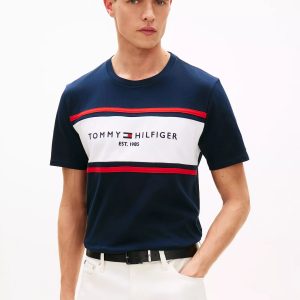 Hilfiger Block Stripe Logo T-Shirt-Navy