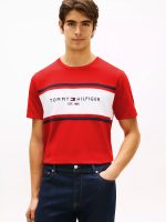 Hilfiger Block Stripe Logo T-Shirt-Deep Crimson