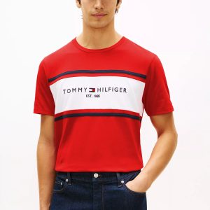 Hilfiger Block Stripe Logo T-Shirt-Deep Crimson