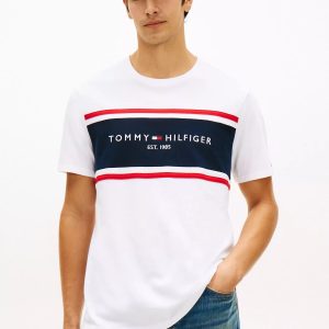 Hilfiger Block Stripe Logo T-Shirt-Optic White