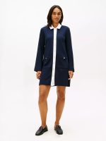 Mod Gold-Button Interlock Shirtdress-Navy