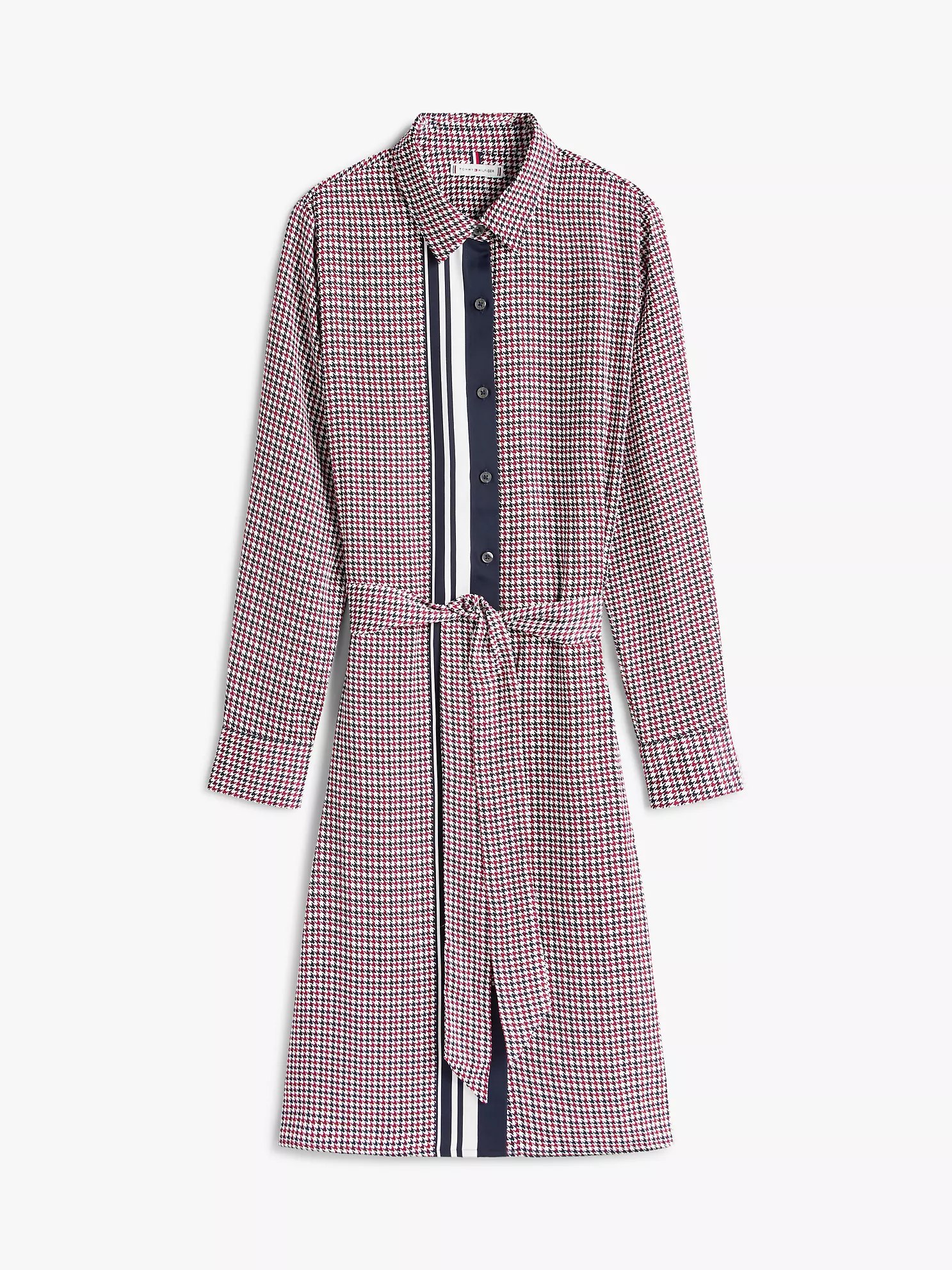 Houndstooth Belted Shirtdress-Navy - Image 4