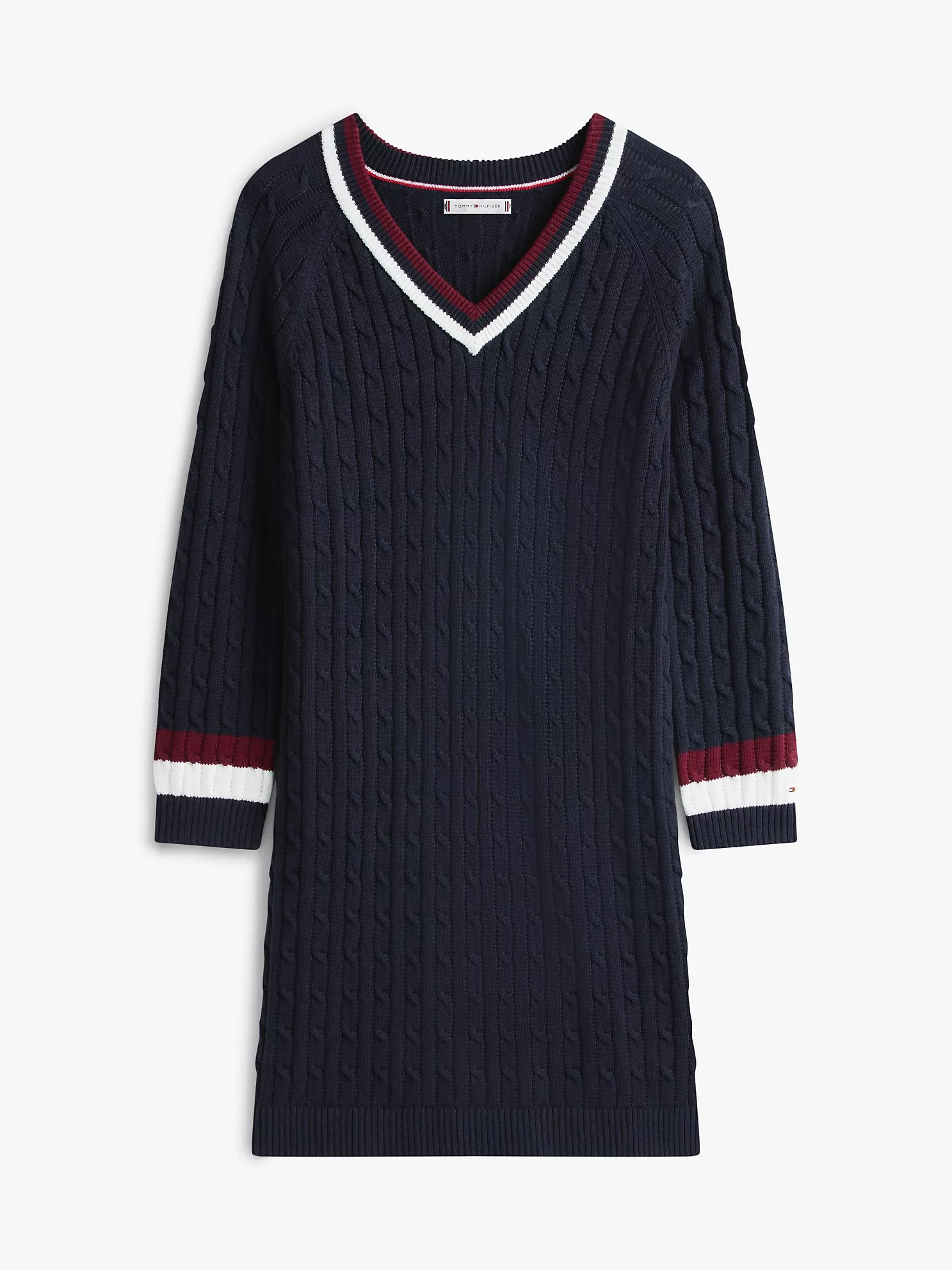 Varsity Stripe Cable Knit Sweater Dress-Navy - Image 2