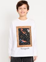 Oversized Long-Sleeve Graphic T-Shirt for Boys-White Lilies