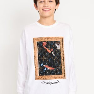 Oversized Long-Sleeve Graphic T-Shirt for Boys-White Lilies