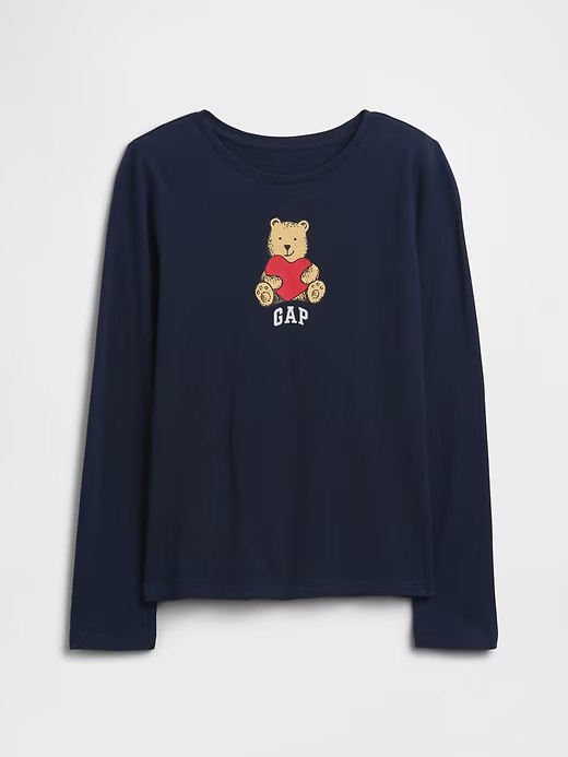 Kids Graphic T-Shirt-Bear Print Navy Blue
