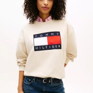 Flag Logo Sweatshirt-Classic Beige