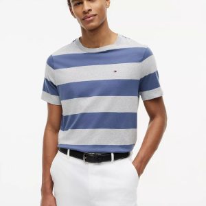 Rugby Stripe T-Shirt-Faded Indigo/Grey Stripe