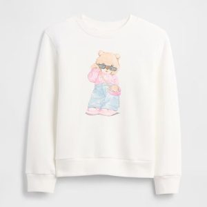 Kids Wedge Crewneck Sweatshirt-Teddy Bear White