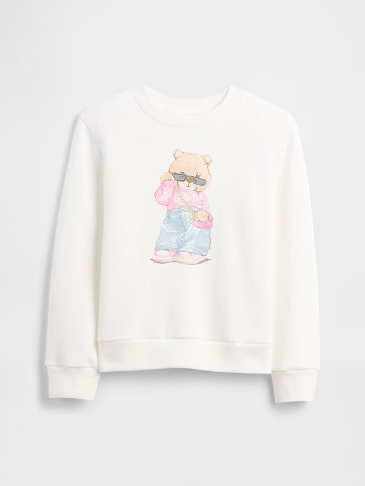 Kids Wedge Crewneck Sweatshirt-Teddy Bear White