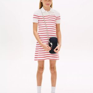 Kids' Striped Sweater Polo Dress-Red Alert