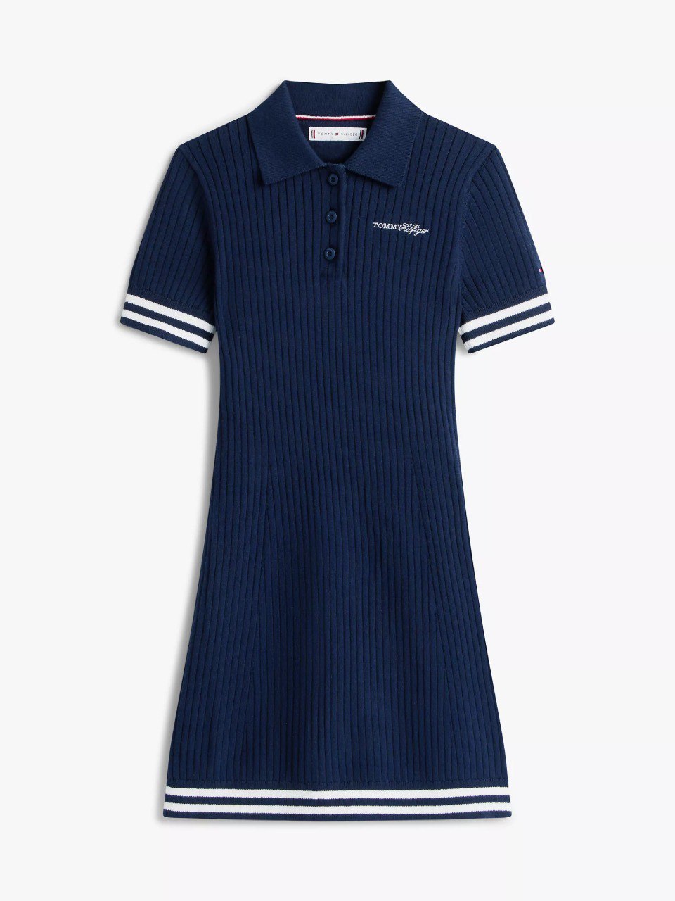 Kids' Striped Sweater Polo Dress-Dark Night Navy - Image 3