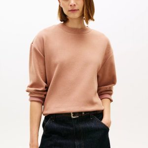 Gold-Button Interlock Sweatshirt-Tawny Rose