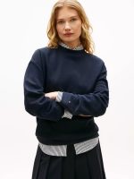 Gold-Button Interlock Sweatshirt-Navy