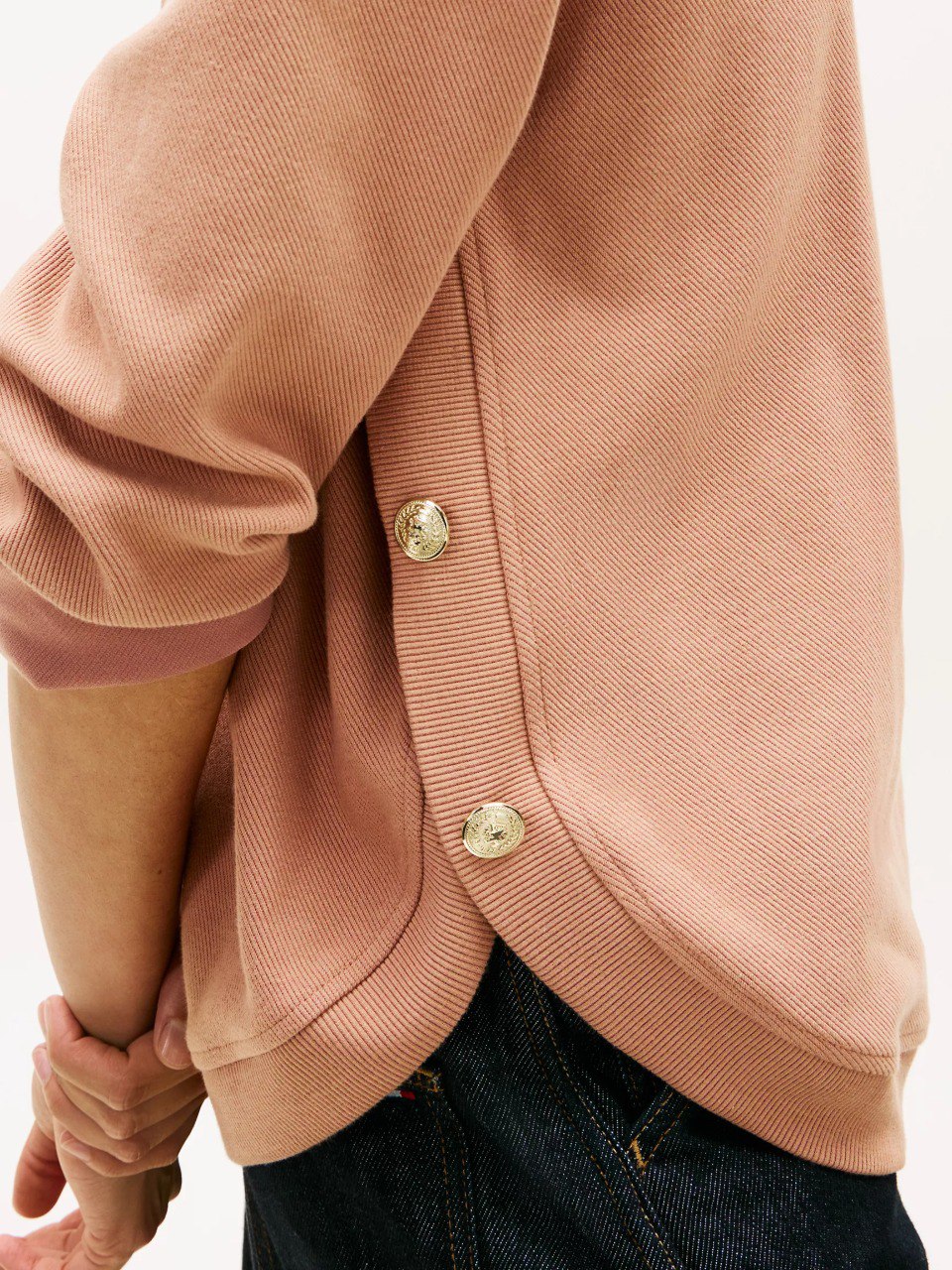 Gold-Button Interlock Sweatshirt-Tawny Rose - Image 2
