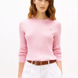 Cable Knit Sweater-Pink Heather