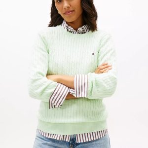 Cable Knit Sweater-Opal Green