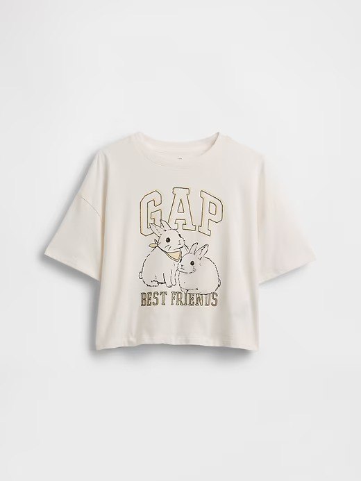 Kids Oversized Graphic Logo T-Shirt-New Off White - Image 2