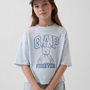 Kids Oversized Graphic Logo T-Shirt-Blue Cloud