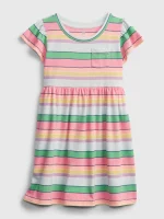READYSTOCK Short Sleeve Skater Dress - Colorful Stripes