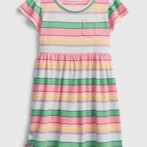 READYSTOCK Short Sleeve Skater Dress - Colorful Stripes