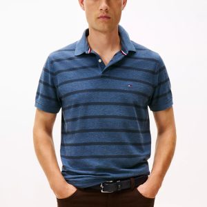 Regular Fit Stripe Wicking Polo-Blue Heather