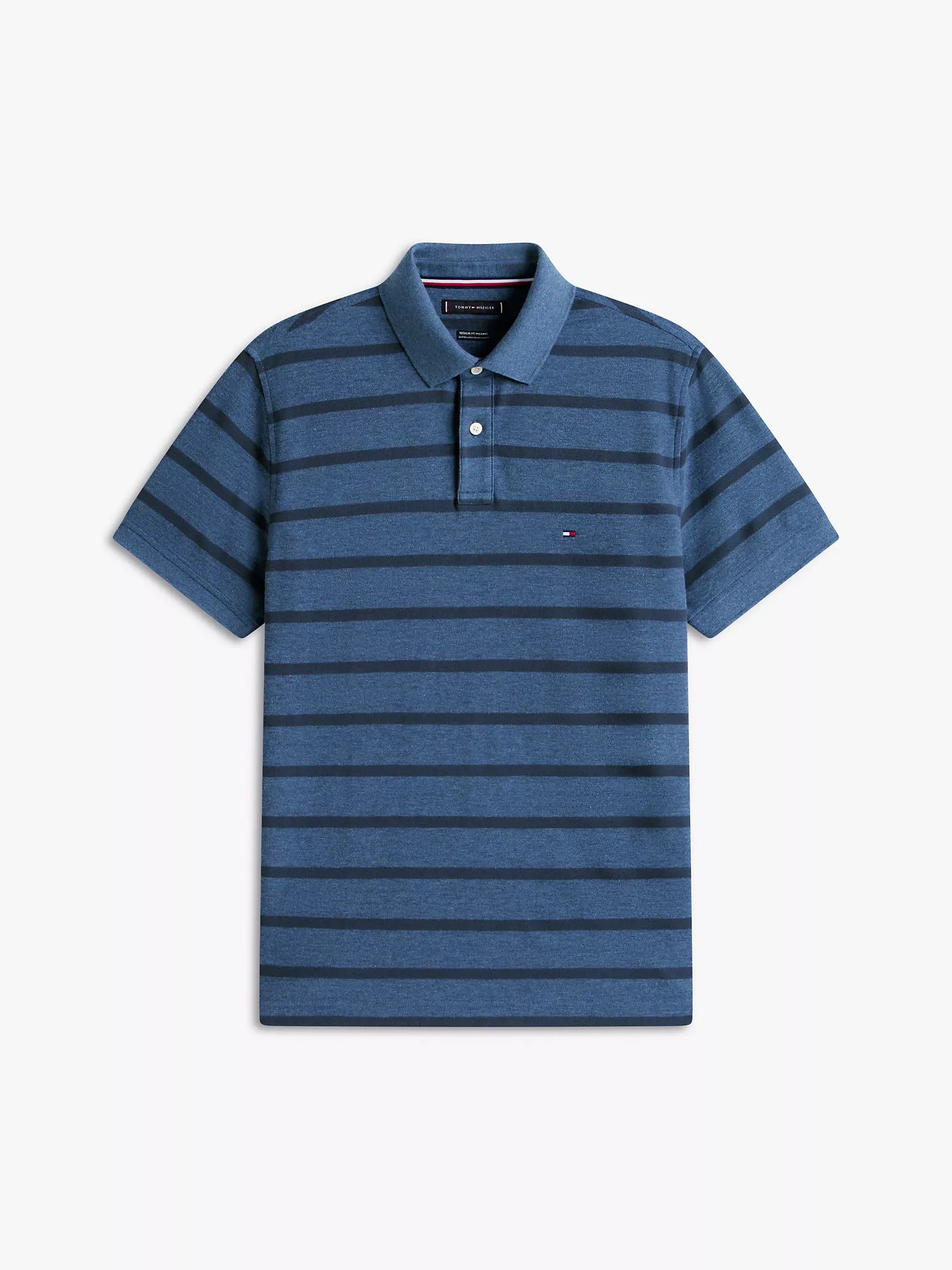 Regular Fit Stripe Wicking Polo-Blue Heather - Image 3