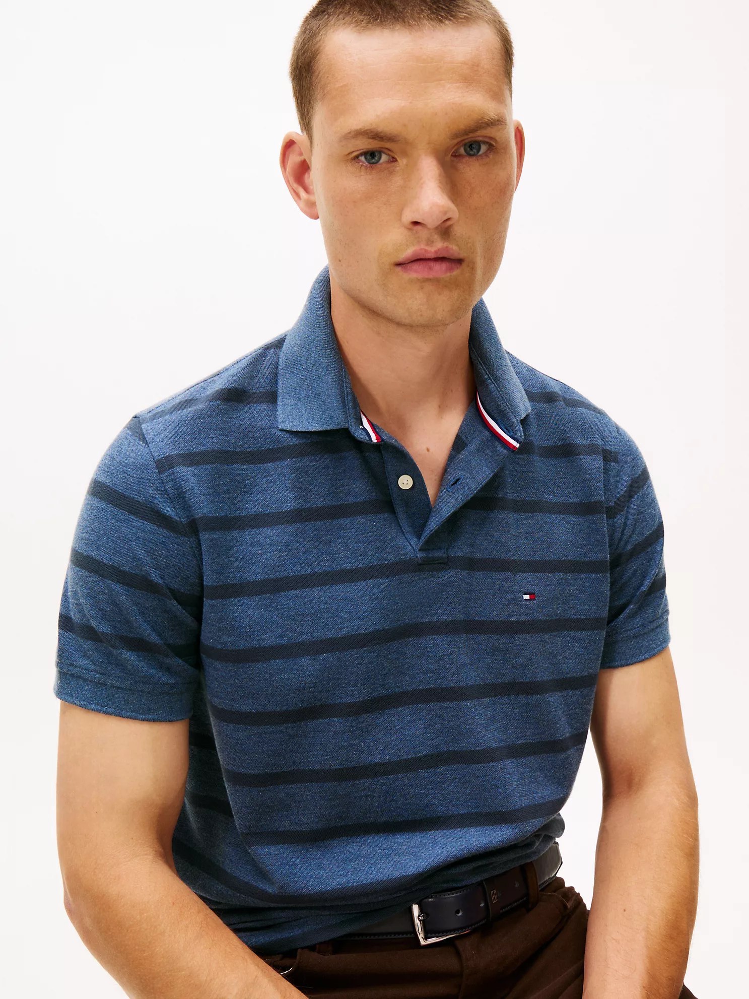 Regular Fit Stripe Wicking Polo-Blue Heather - Image 2