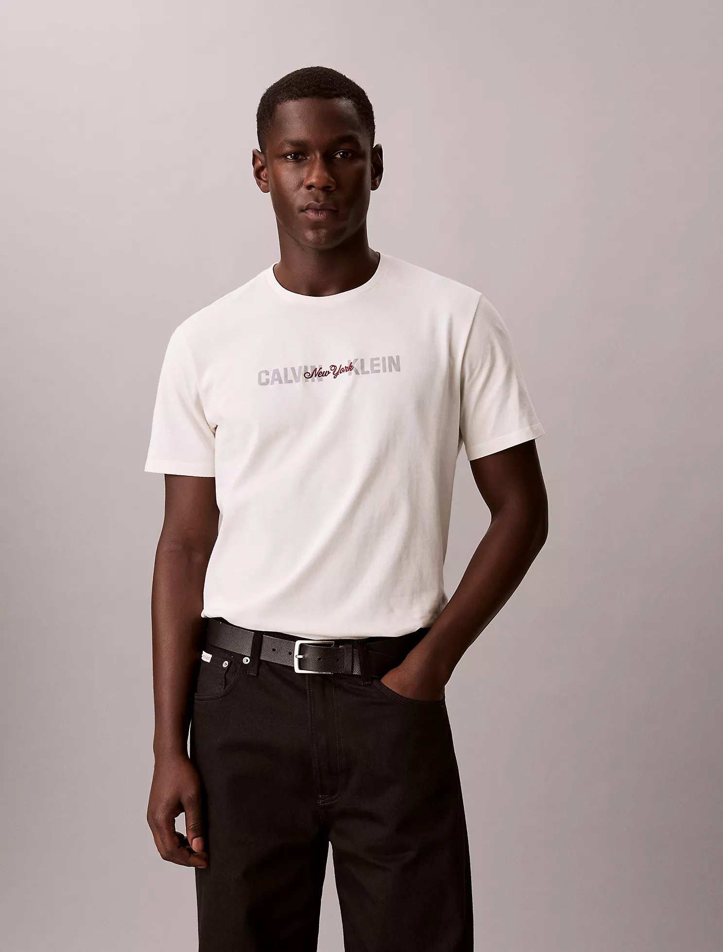 New York Script Logo Graphic Classic T-Shirt-Tofu