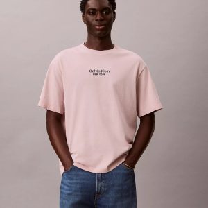Faded Dye Logo Graphic Classic Crewneck T-Shirt-Gray Lilac