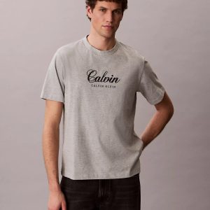 Calvin Script Logo Graphic Relaxed T-Shirt-Grey Heather