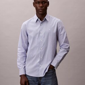 Cotton Stretch Stripe Classic Button-Down Shirt-Beaucoup Blue