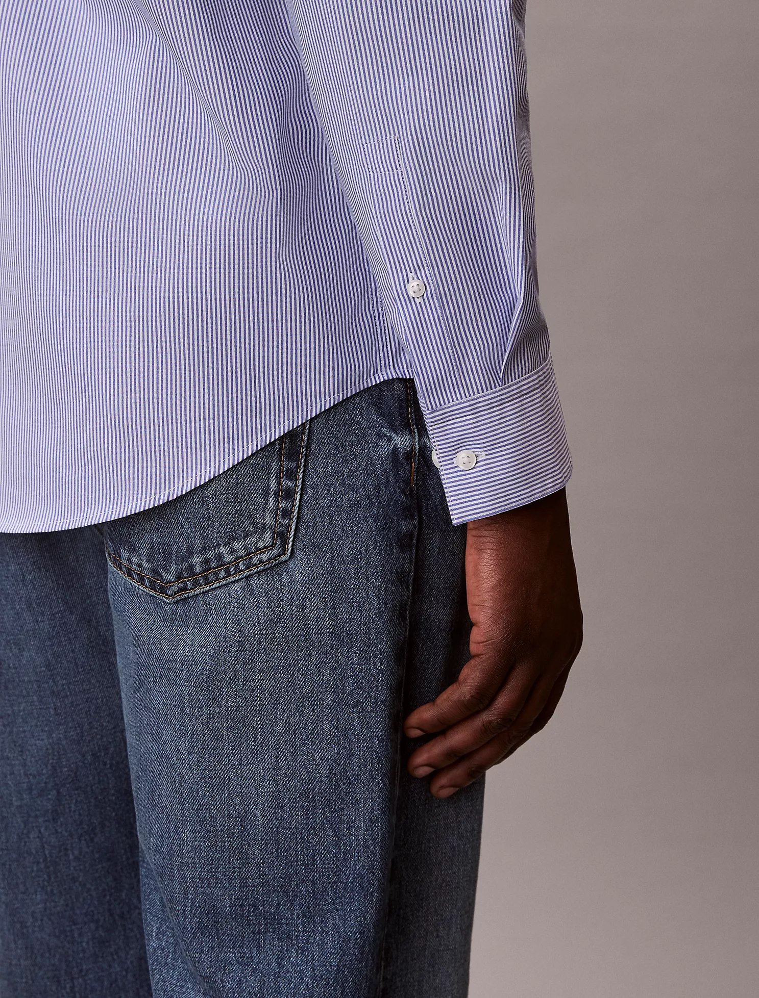 Cotton Stretch Stripe Classic Button-Down Shirt-Beaucoup Blue - Image 3