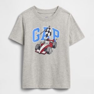 babyGap Logo T-Shirt-Gray And White Marl Racecar