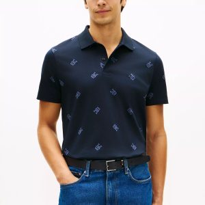 Regular Fit Monogram Interlock Polo-Navy