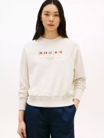 Embroidered Nautical Flag Sweatshirt-Beige