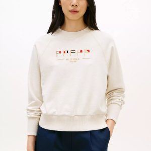 Embroidered Nautical Flag Sweatshirt-Beige