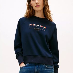Embroidered Nautical Flag Sweatshirt-Navy