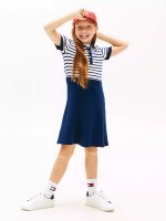 Kids' Stretch Polo Skater Dress-Carbon Navy
